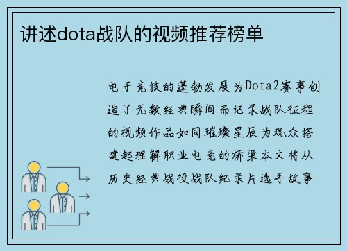 讲述dota战队的视频推荐榜单