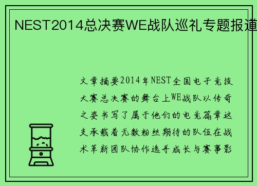NEST2014总决赛WE战队巡礼专题报道